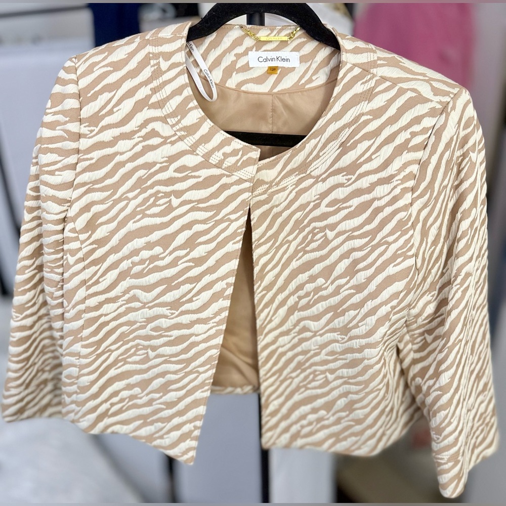Calvin Klein Tan Zebra Print Blazer